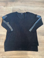 Women's Torrid 2 Black Tunic Shirt Faux Leather Sleeve Soft Warm Comfort picture