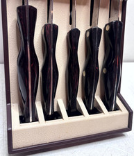 Vintage CUTCO 5-Piece Knife Set #1742 Wall Mount Holder Black Handles USA Nice picture