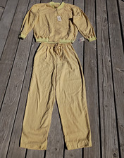 Vtg Selene Sport Silk Lined Pant Suit Set L  Yellow Tracksuit Bomber Jacket Y2K picture