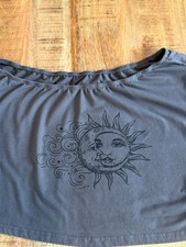 Romwe Crop Top Size M Grey Sun Moon Graphic Off Shoulder Tee picture