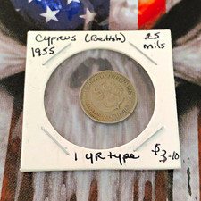 Cyprus 1955 25 Mils Queen Elizabeth II - F-XF picture