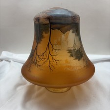 Vintage Hand Painted Frosted Glass Lamp Shade With Sunset Tree Landscape picture