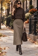 Vintage Eddie Bauer Silk Wool Blend Tweed Maxi Skirt Women’s 10 Brown Lined EUC picture