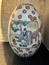 Chinese Famille Verte Porcelain Vase Likely Late Qing Hand Painted 10.5