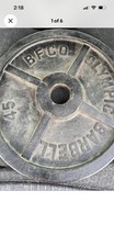 Single (1) BFCO Rare Vintage Olympic Plate Weight 45 Lbs Total 2” Iron Black #2 picture