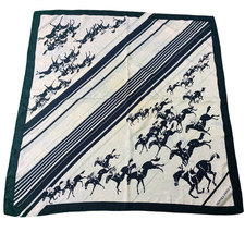 Rare Hermès Les Courses Carré 90 Silk Scarf Y.B. Gironière Equestrian Black Whit picture