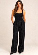 Paul Smith Womens IT 44 Black Wide Leg Trousers Pants Made in Italy Designer picture
