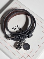 Alexander McQueen Gray Leather Wrap-Around Skull bracelet picture