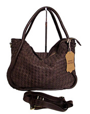 ITALIAN HAND WOVEN GENUINE WASHED LEATHER HANDBAG SATCHEL BAG - MADE IN ITALY picture