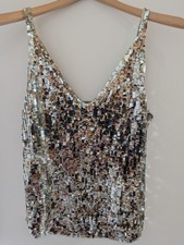 Vintage Donna Karen Cashmere & Silk Liquid Sequins Knit Tank Top Size Large  picture