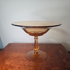 Vintage Fostoria Royal Amber Glass Etched Round Compote 6