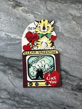 Unused Vintage Valentine Kitty Cat Stripe Antique Television Tv T.V. Mouse Rare picture