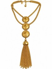 Signed Vendome Gold Tone Three Tired Pendant Vintage Necklace picture