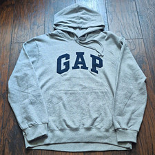 Gap Men's Pullover Hoodie Logo Gray Kangaroo Pocket Drawstring Long Sleeve L picture