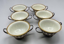 Six Sterling Silver Bouillon Bowls/Lenox Porcelain Liners Gold Trim 489g Antique picture