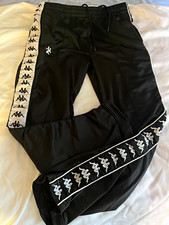 Kappa Men's Black Track Pants S Logo Side Stripe Drawstring Pockets picture