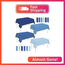 Whaline 12Pcs Dusty Blue Plastic Tablecloth Rectangle Table Cover 4 Blue Colors picture