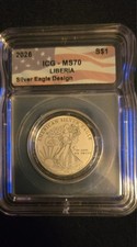 2026 Liberia $1 ICG MS70 Silver Eagle Design 1/10 oz .999 Silver Coin picture