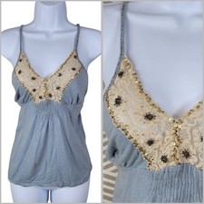 Xhilaration Babydoll Cami Tank Top Medium Beaded Lace Stretch Y2K Vintage Fairy  picture