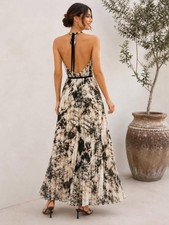 NWT Mango Abstract Beautiful Print Backless Pleated Maxi Dress Size L picture