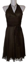 Vtg 90s Womens Chocolate Brown Silk Halter Dress Sz 2 Ethereal Whimsigoth Formal picture