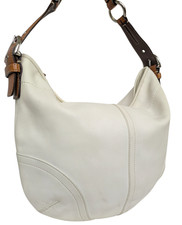 COACH 3651 Ivory Leather Shoulder Hobo Bag Brown Trim Authentic picture