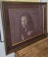 Brooke Kent Signed Figurative Art Veiled Woman Birds Framed Original picture