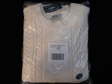 NWT L.L.Bean Cream Organic Cotton Fisherman Cable Knit Sweater Mens LARGE TALL picture