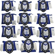 Masonic Blue Lodge Officer Aprons, Chain Collar with jewel,Glove Set Pack  of 12 picture