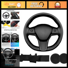 Hand Sewn Microfiber Leather Steering Wheel Cover - Custom Fit for Tesla Models picture