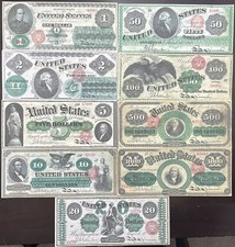 Reproduction 1862 1863 Legal Tender Notes $1-$1000 Complete Set See Description picture