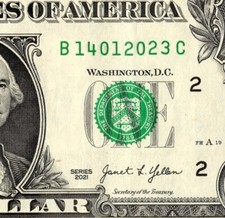 January 14 2023 Birthday note FANCY SERIAL NUMBER ONE DOLLAR B14012023C picture
