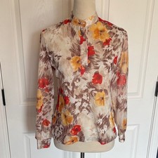Vintage Russ Togs Floral Long Sleeve Tab Collar 70s Blouse 1/2 Button Front picture