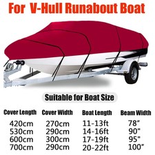 210D Red 22FEET Red Heavy Duty Boat Cover For Fish Ski Bass V-Hull Runabouts picture