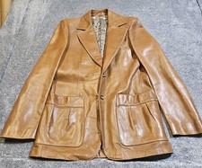 VTG 70s Scully Leatherwear Cognac Leather Car Coat Jacket Blazer Mens 40 Paisley picture