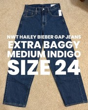 NWT GAP Hailey Bieber Extra Baggy Jean in Medium Indigo Size 24 picture