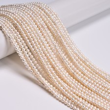 Natural White Fresh Water Pearl Off Round Shape Beads Size 3-4mm 15.5