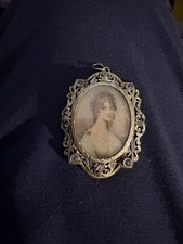 Antique 800 Silver Filigree Oval Portrait Brooch special markings on back  picture