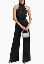 Ramy Brook Tatiana Satin Halter Wide-Leg Jumpsuit Black Sz 2 New $595 NWT picture
