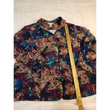 CJ Banks Paisley Button Front Blazer Blue Red Floral Jacket Plus Size 3X picture