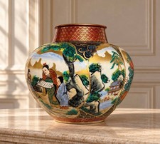 Vintage Kutani Kinsui Large Japanese Porcelain Vase Gold Hand Painted Tsubo Jar picture