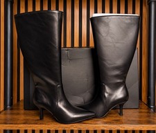 INC International Concepts EXTRA WIDE CALF black leather knee-high boots picture