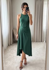 Reiss PETITE Micah Green Sleeveless Asymmetric Midi Dress Draped Waist picture