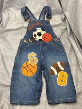 Vintage Boy’s Sports Embroidery Denim Overalls Size 12 Months Super star USA B5 picture