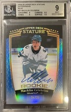 Macklin Celebrini RC Auto /25 Beckett 9 Mint with grade 10 auto 24/25 UD Stature picture