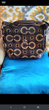 Coach Brown/Black/Tan Logo Shoulder Bag, Zip Closure, Detachable Strap, Gold picture