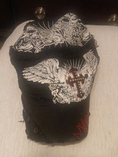 KB Ethos Y2K Cross Wings Rhinestone Sz XL Hat Black Gold Embroidery Shield  NWT picture