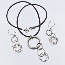 Silpada Linked Rings & Triple Threat Silver Necklace/Earrings Set, #N1821 W1616 picture