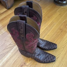 Lucchese Classics Handmade Brown  Western Cowboy Boots Red Stitching U.S. size11 picture