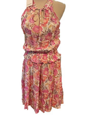 NWT: FATE* SLEEVELESS FLORAL FRILL DRESS SZ.S. V-NECK w/Tie 36x38 picture